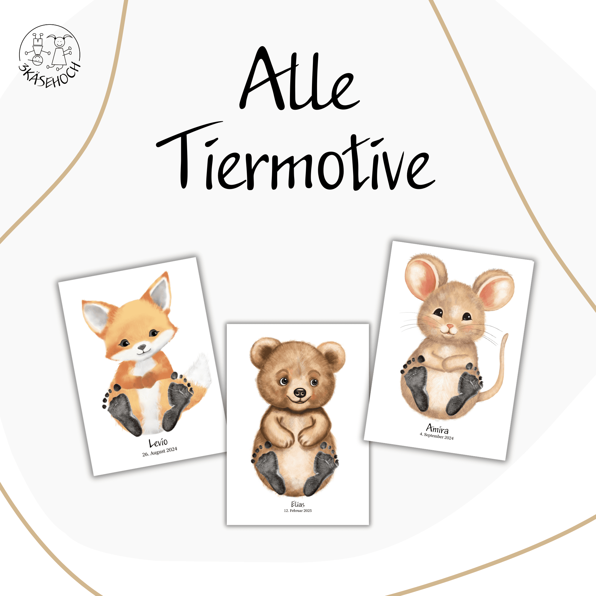 Baby Fußabdruck Geschenkset – personalisiert – viele Tiermotive