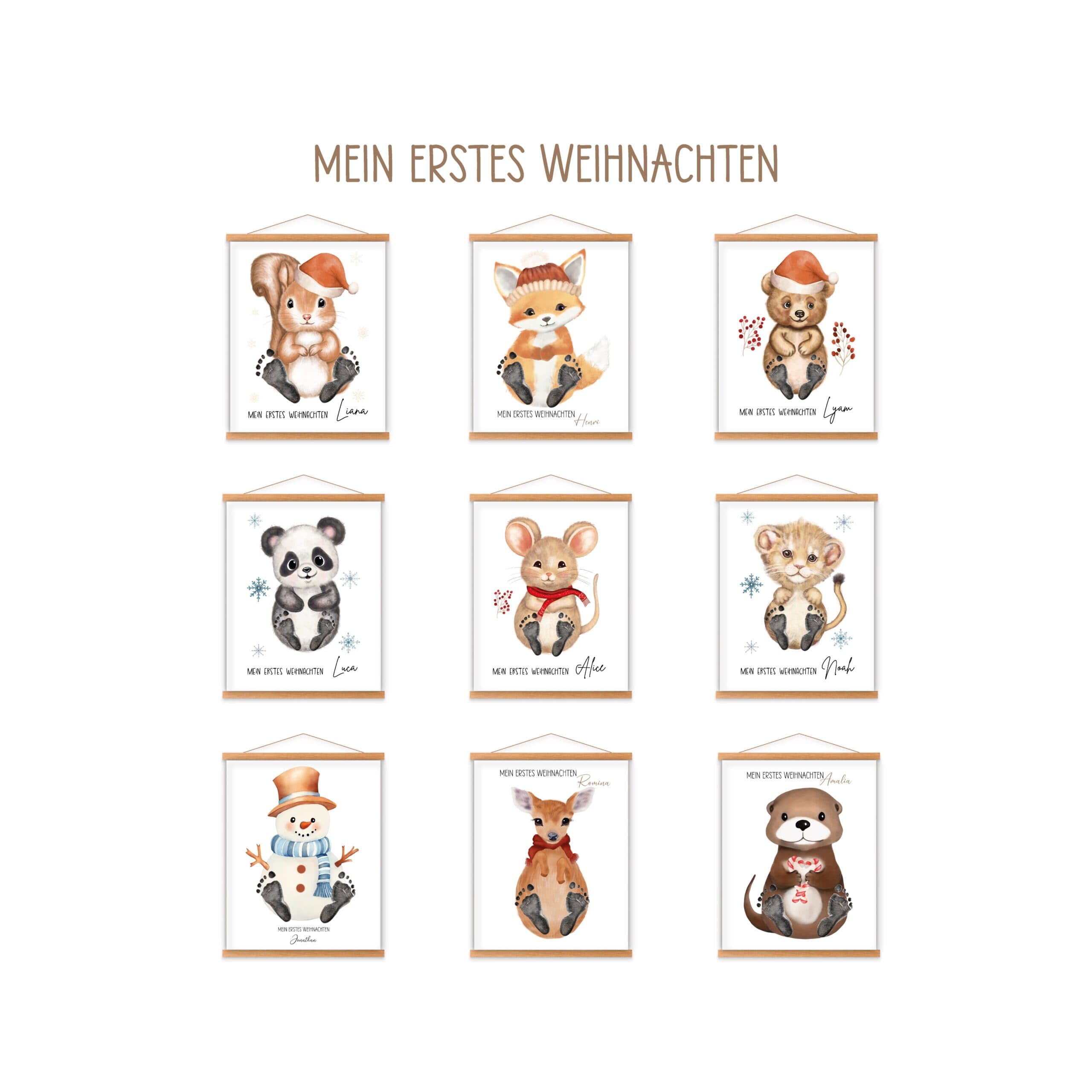 Baby Fußabdruck Set „Mein Erstes Weihnachten“ personalisiert inkl. Farbe (EU zertifiziert)