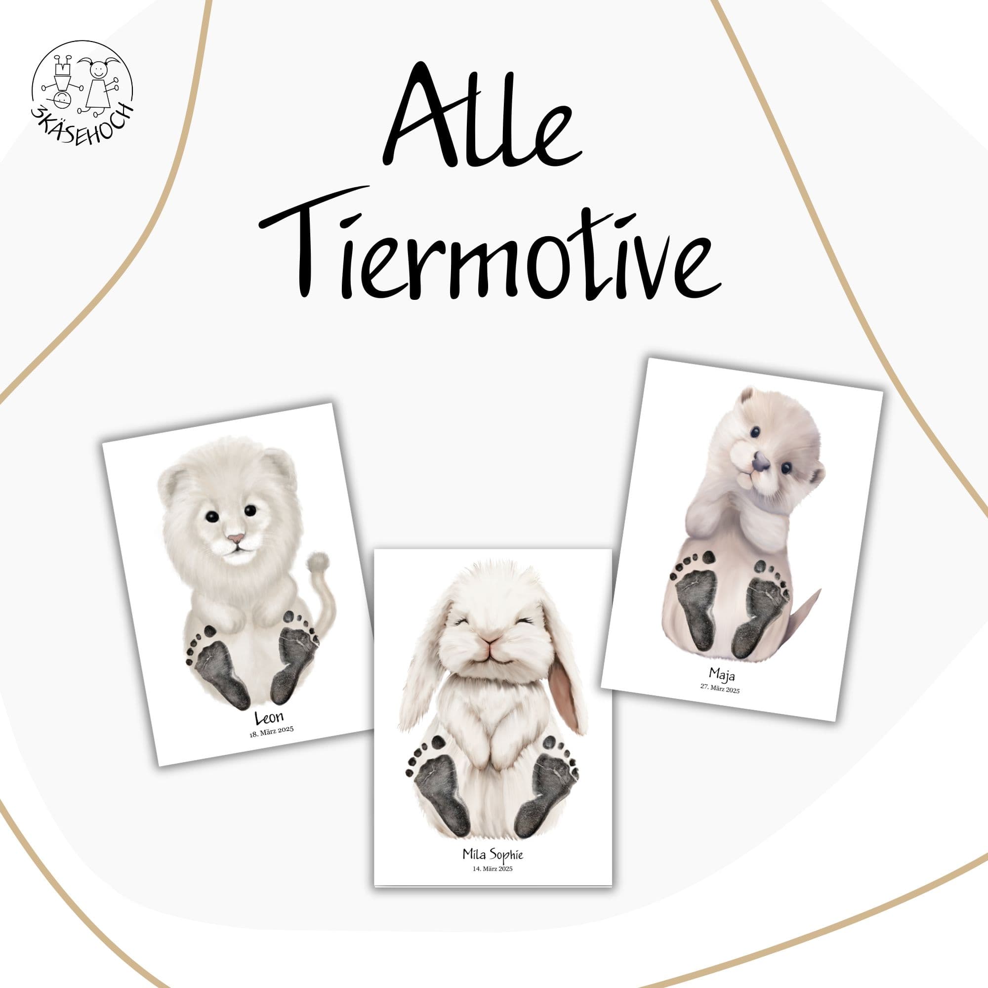 personalisiertes Baby Fußabdruck Geschenkset – boho beige Tiere
