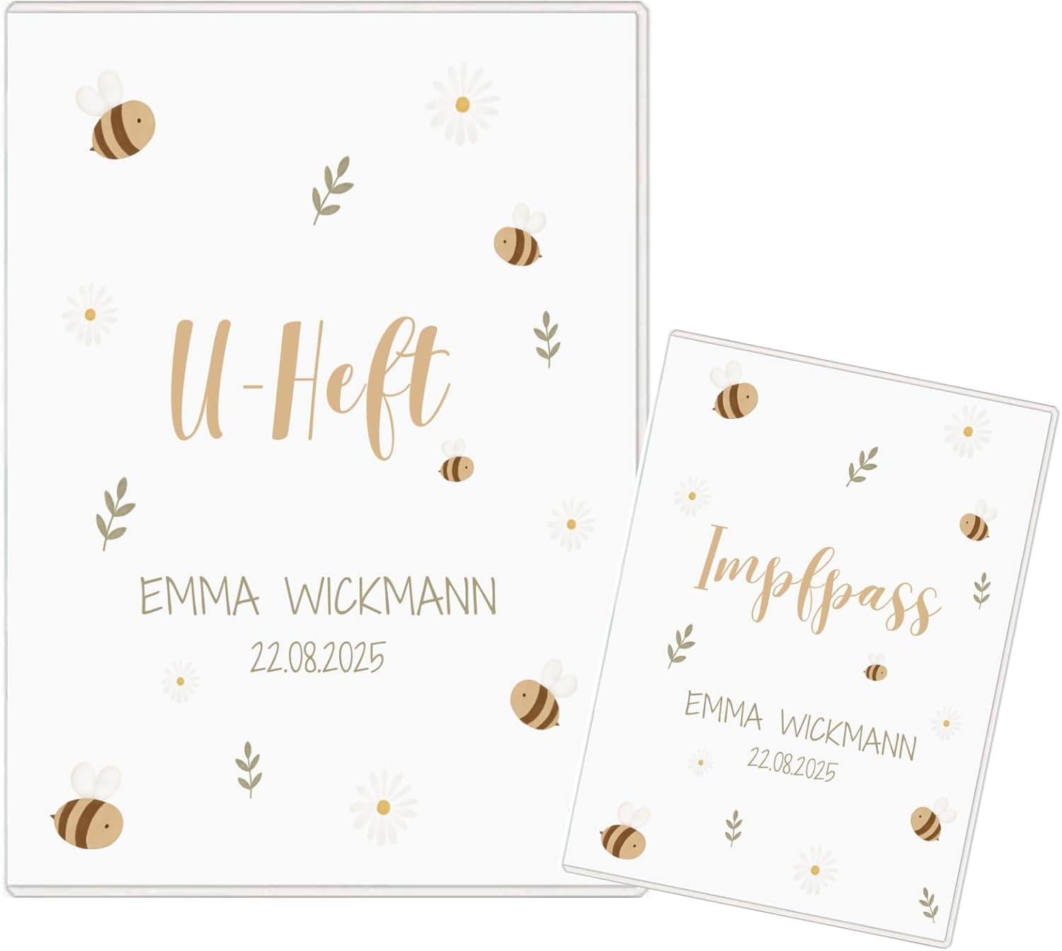 U-Heft-Hülle Gänseblümchen & Bienen – 3 Fächer, personalisiert