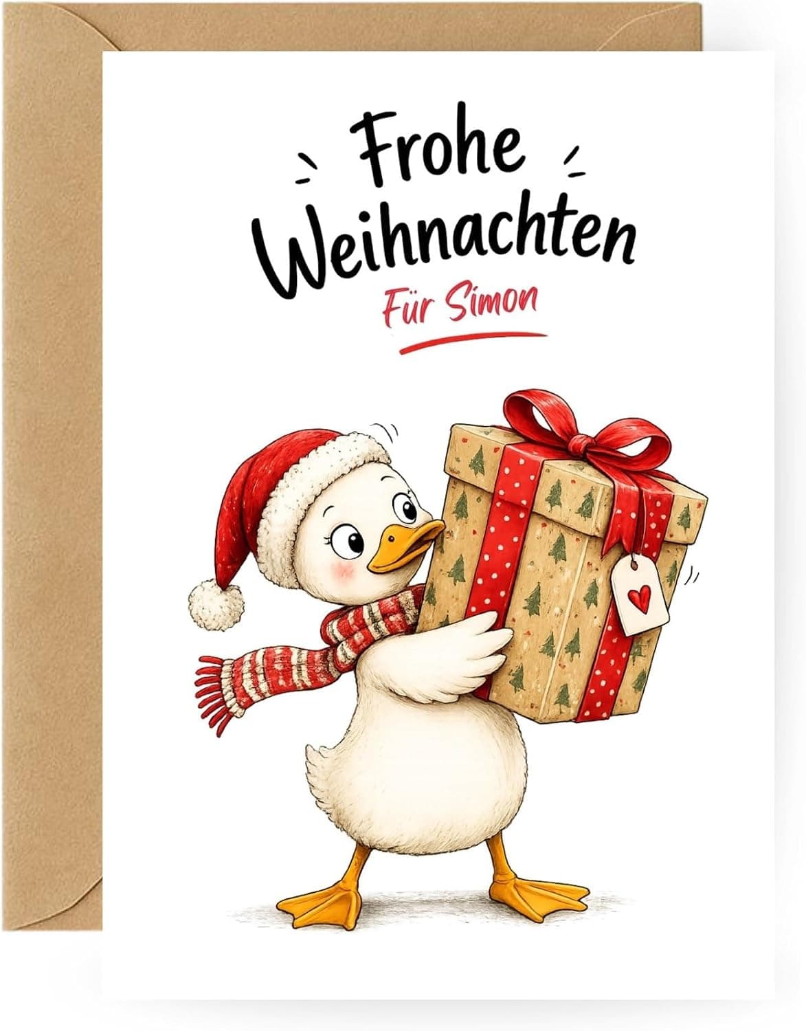 Personalisierte Kinder-Weihnachtskarte Ente, Dino, Capybara & Co.