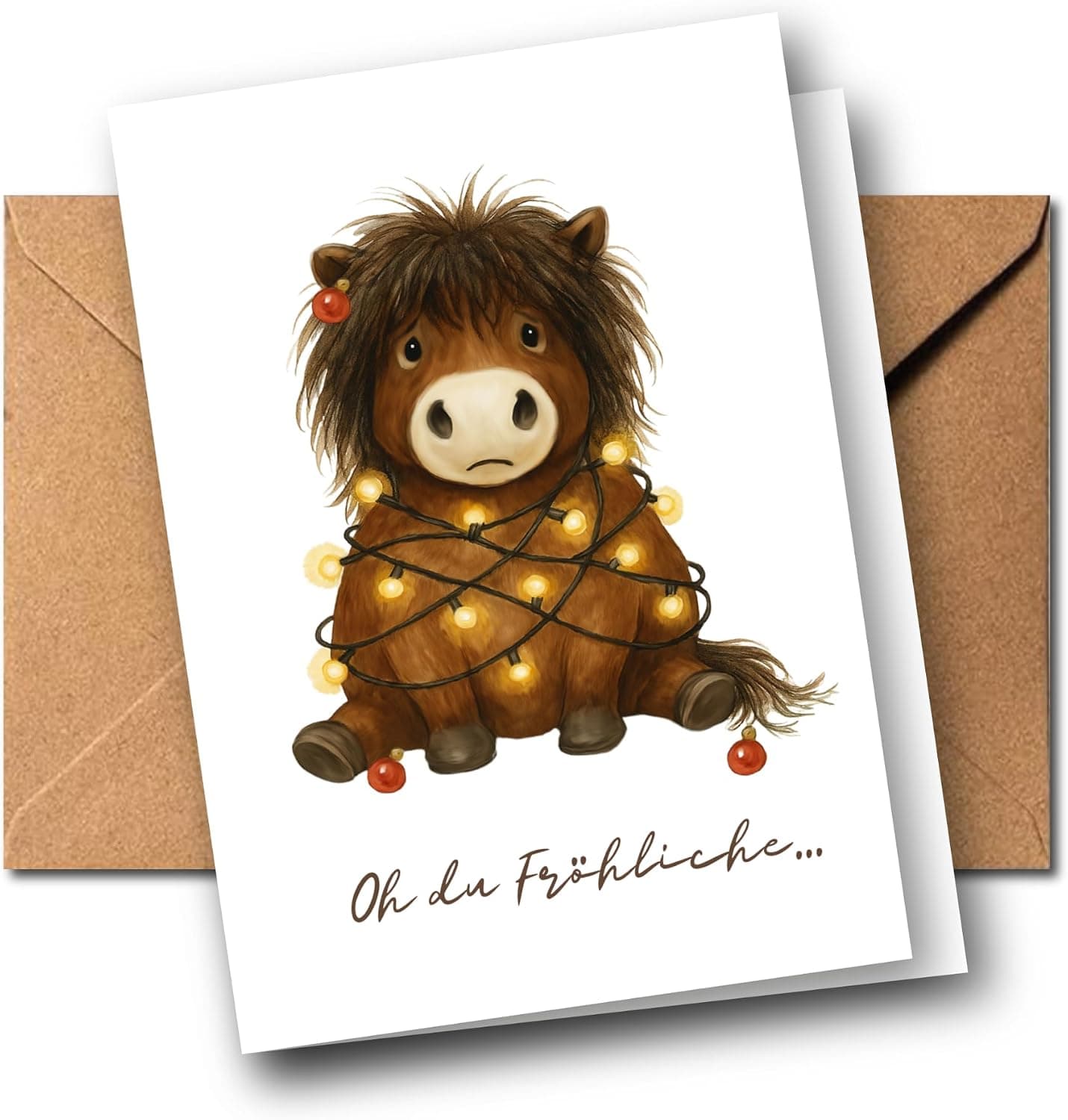 Lustige Weihnachtskarte Pony „Oh du Fröhliche…“