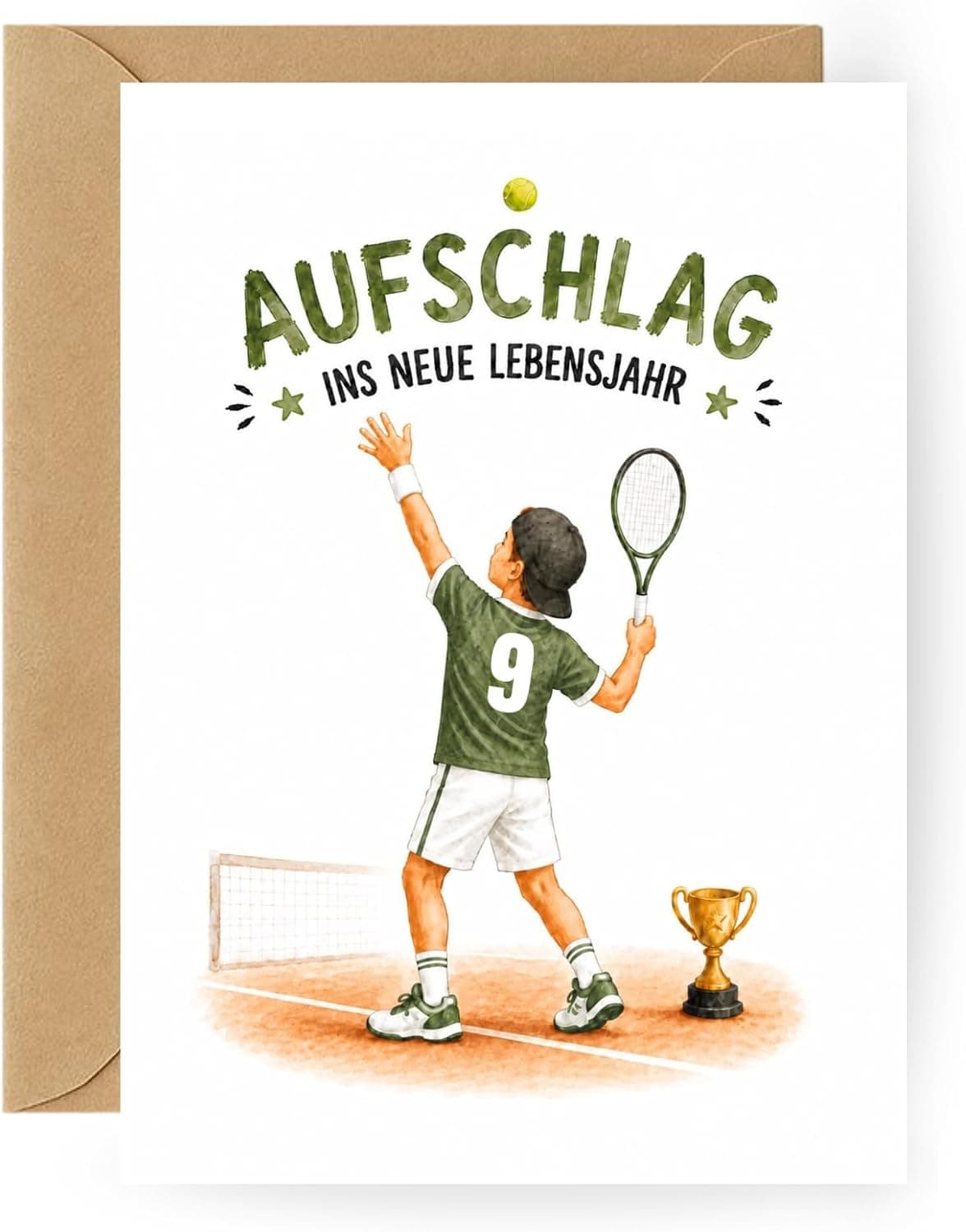 Geburtstagskarte Junge 9 Jahre Tennis