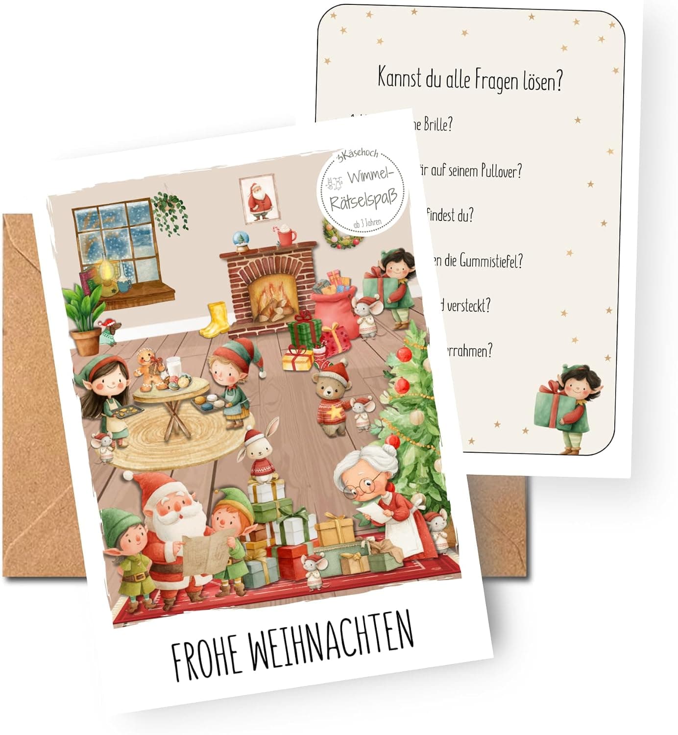 Wimmel-Weihnachtskarte für Kinder mit Rubbel-Rätsel