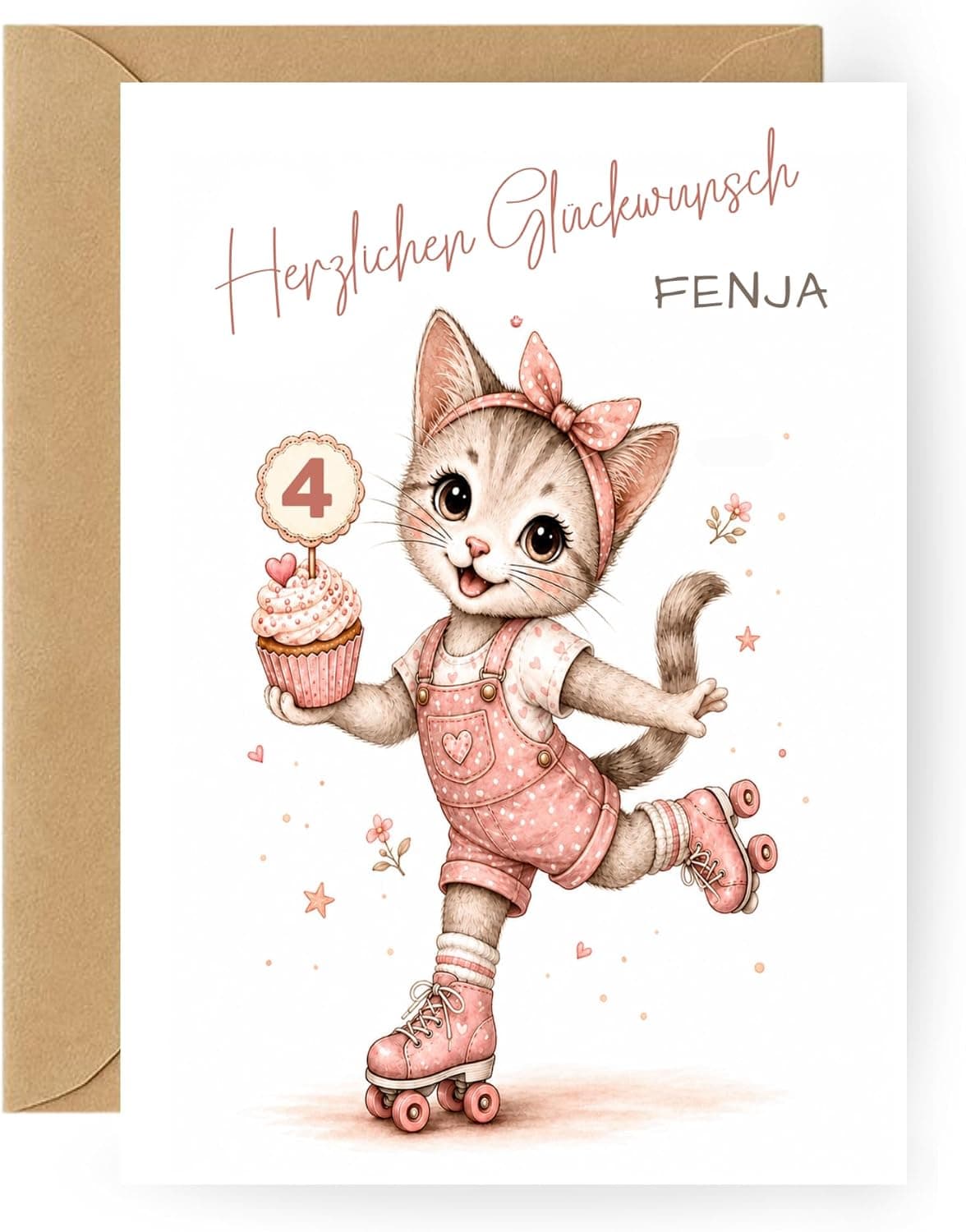 Geburtstagskarte Mädchen Katze personalisiert mit Name & Alter