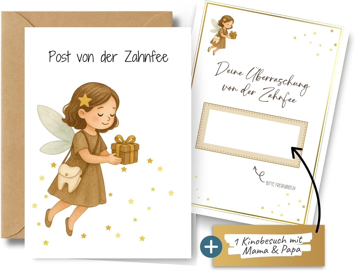 Zahnfee Karte mit Rubbel für Kinder