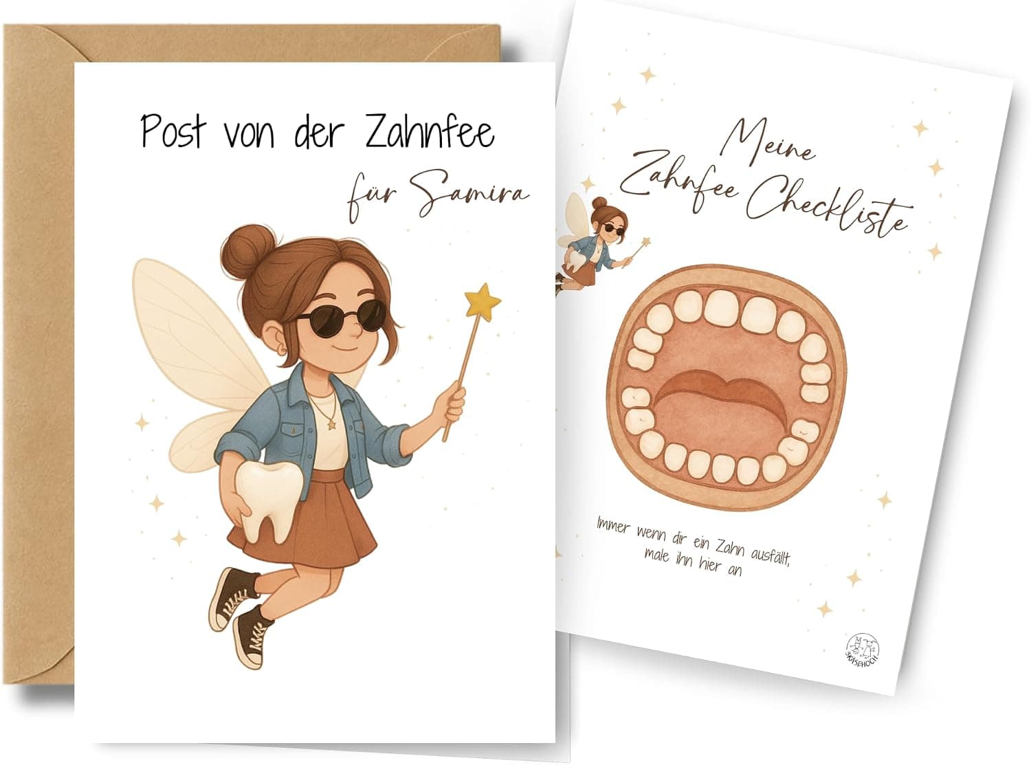 Zahnfee Karte personalisiert mit Name für Kinder