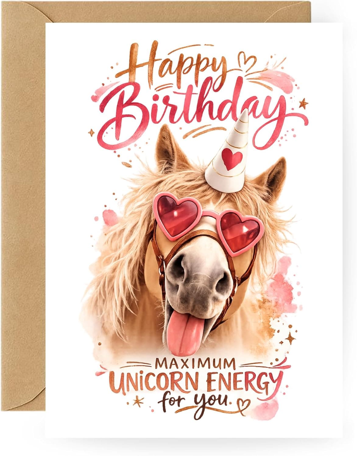 Lustige Geburtstagskarte Pferd „Maximum Unicorn Energy“