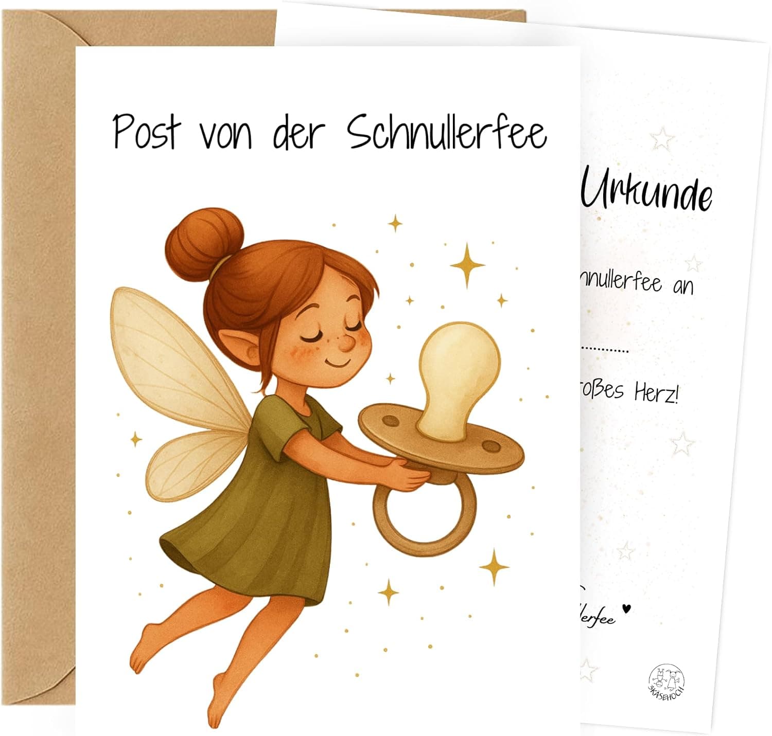 Schnullerfee-Karte mit Schnullerhelden-Urkunde