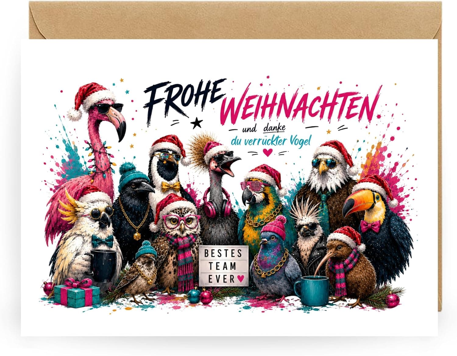 Weihnachtskarte Kollegen „Danke, du verrückter Vogel“
