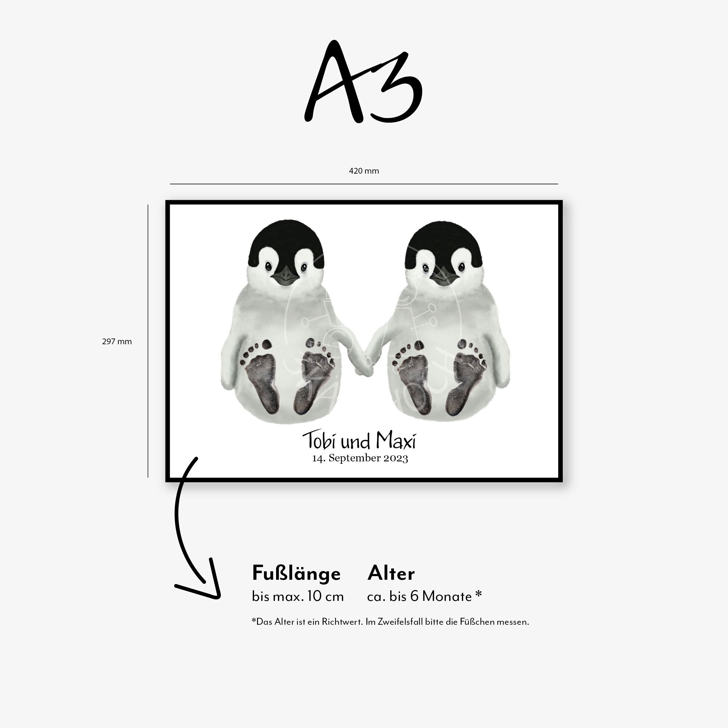 Fußlängen Pinguin Baby Fußabdruck-Set Zwillinge