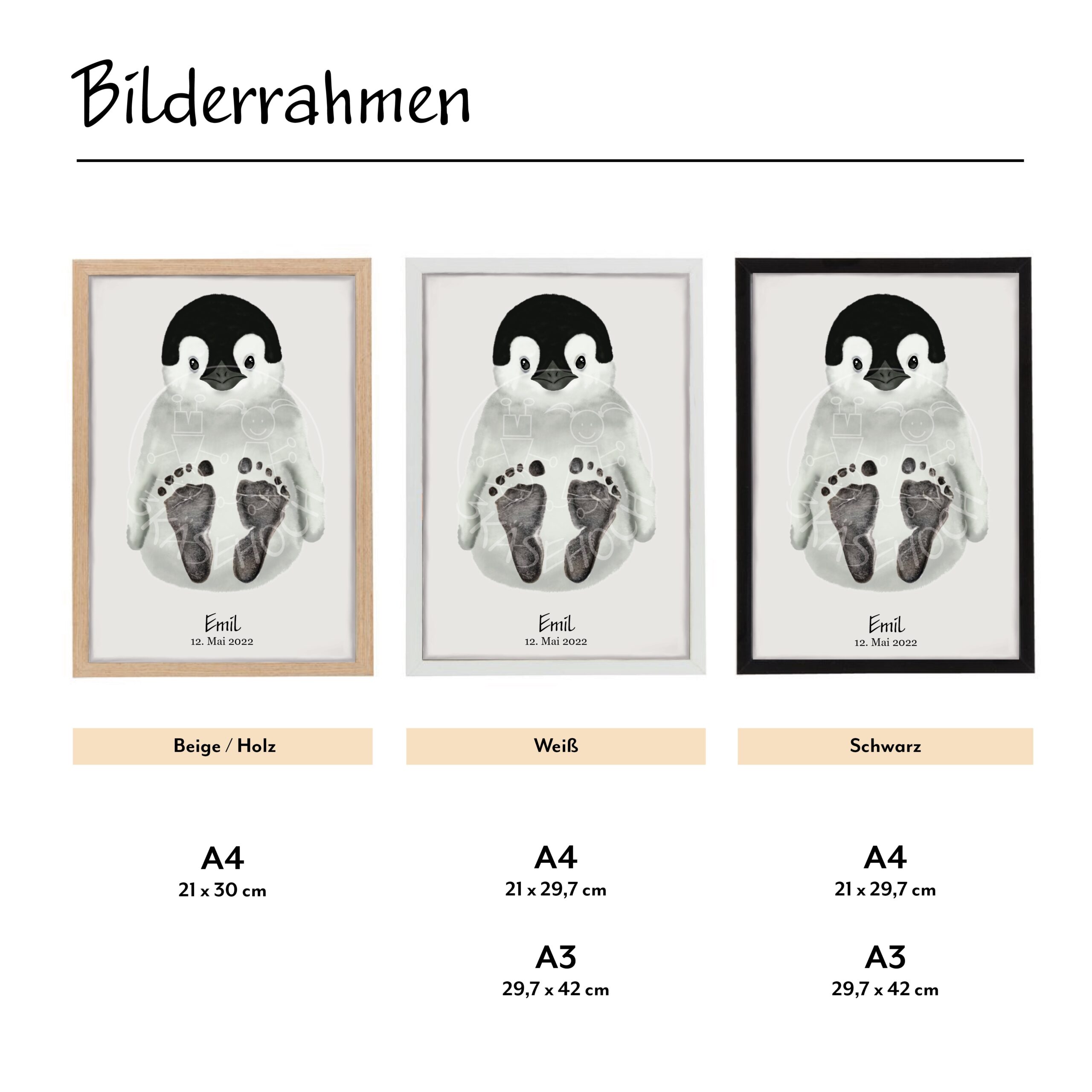 Rahmen Motiv Pinguin Baby Fußabdruck-Set