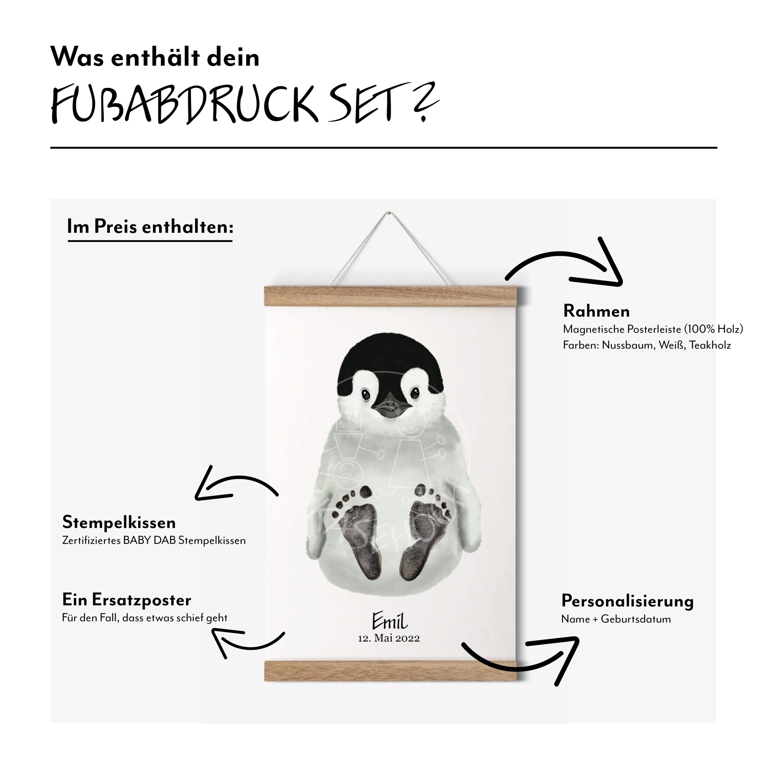 Motiv Pinguin Baby Fußabdruck-Set