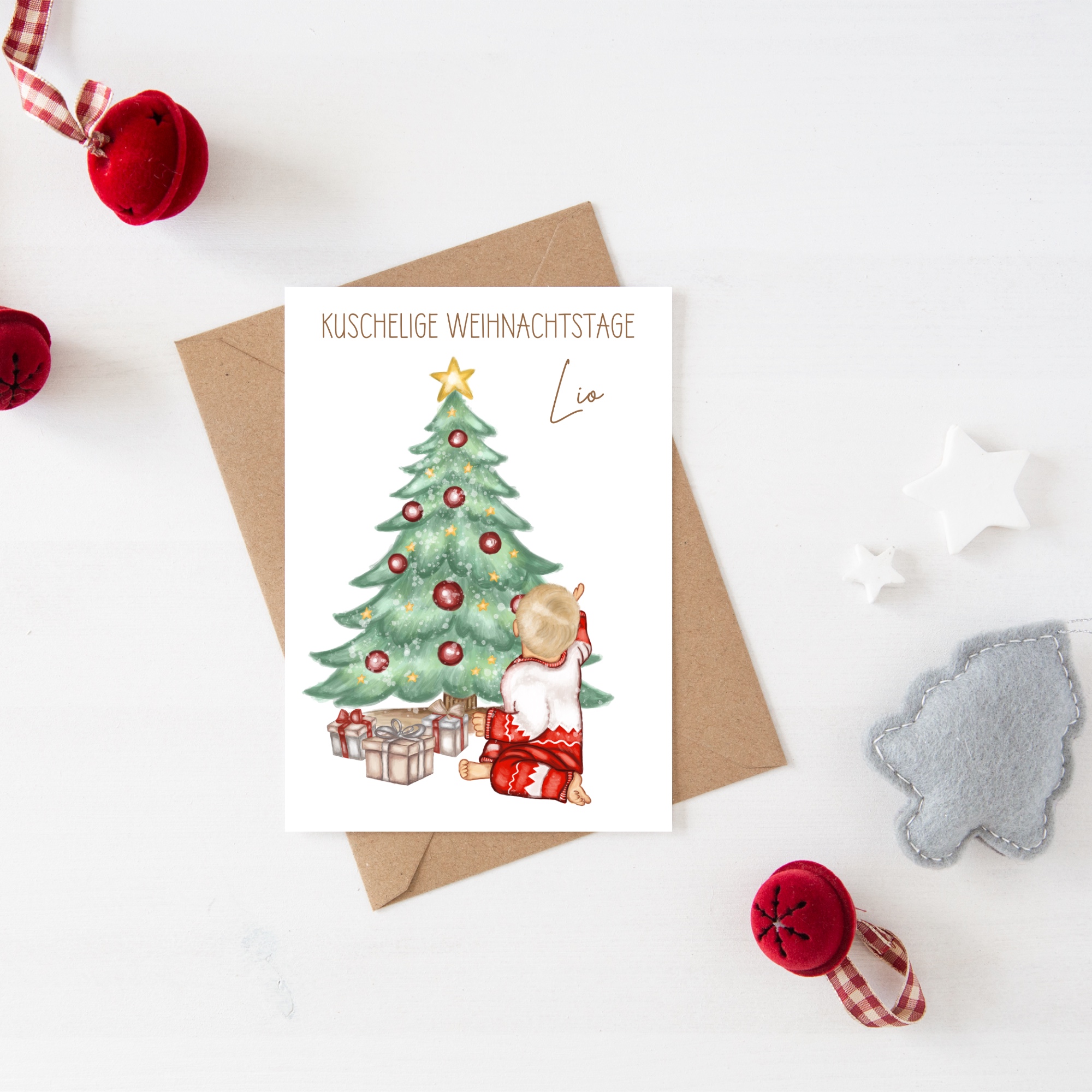 Weihnachtskarte Löwe Lenni Mockis Personalisiert - Weihnachtskarte Löwe Lenni Mockup Karte Weihnachten