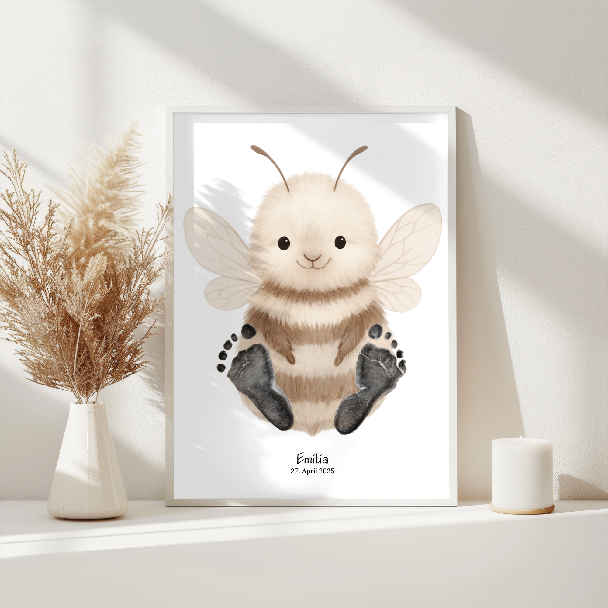 Biene Greige weißer Rahmen Boho Puschel Mockup