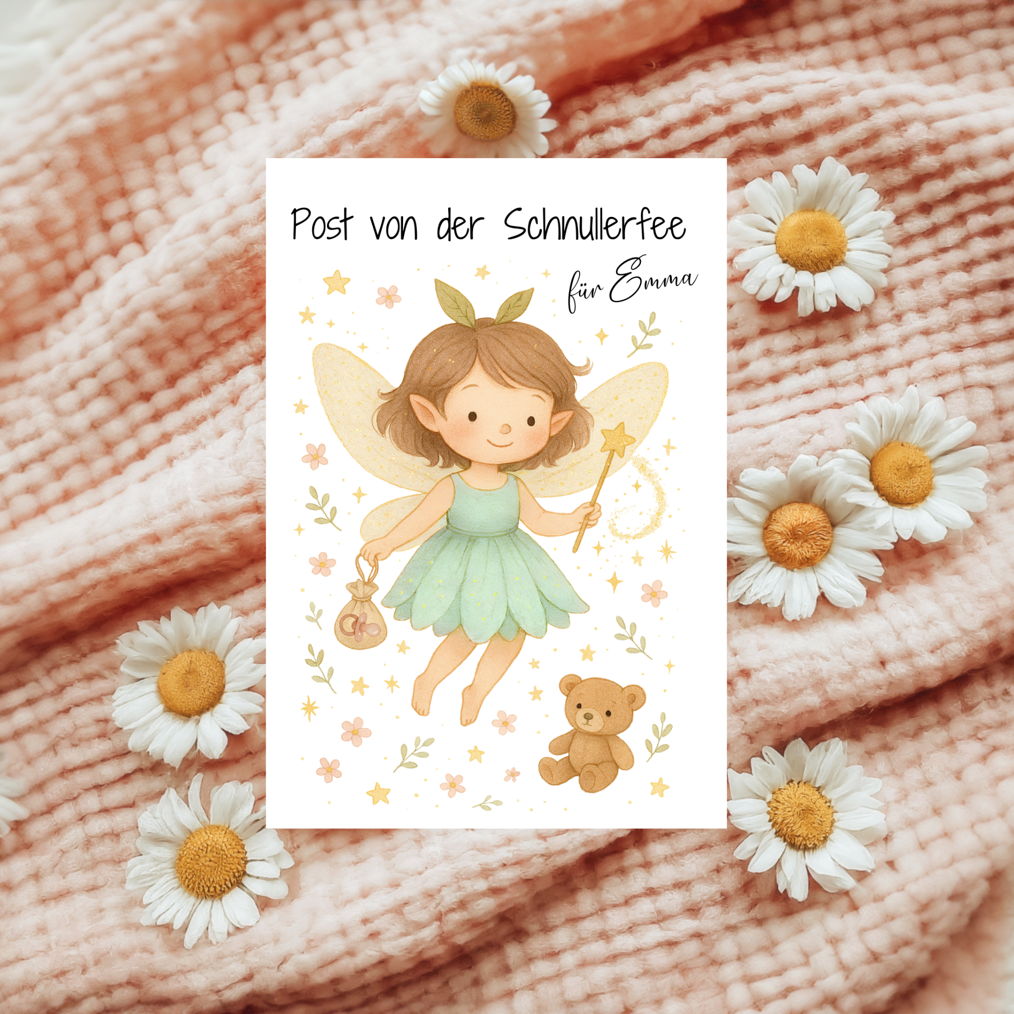 Schnullerfee gedöns Mockup Karte Gänseblümchen